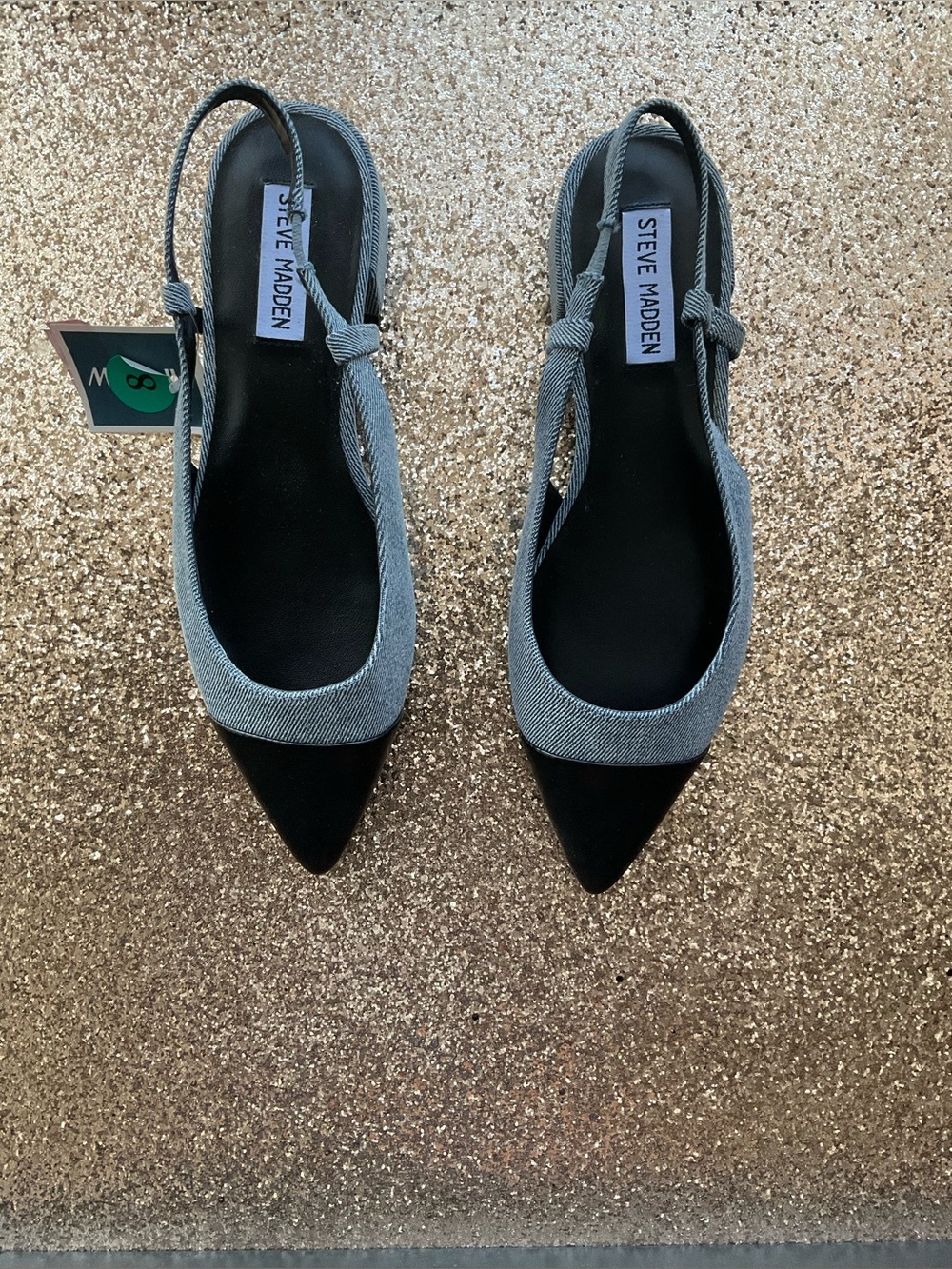 Steve Madden Black and Gray Pointed Slingback Flats with Knotted Straps